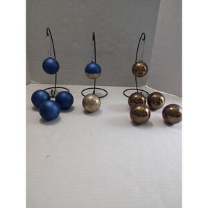 Navy Blue Gold Bronze Christmas Ornaments Set Glitter Metallic Mixed Lot 11pc